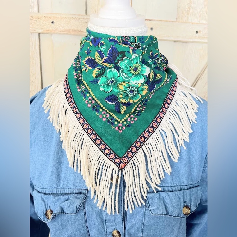 Upcycled Embellished Green Floral Bandana
